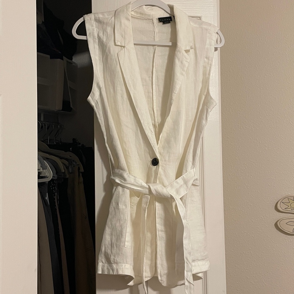 Tahari White Linen Vest